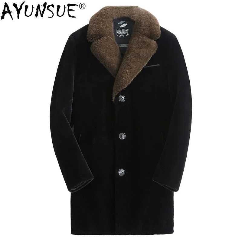 AYUNSUE Men Jacket 2020 Mens Clothing Thick Real Mink Fur Collar Coat 00% Wool Coats Men 90% Duck Down Jackets Fabric LXR764 W241213