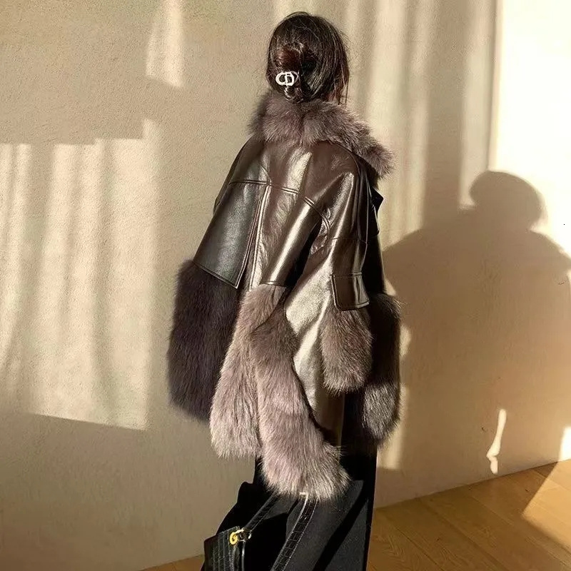 Retro Coffee For Women's Winter Loose Korean Version Fashionable Imitation Fox Fur Thickened Haining High-End Coat