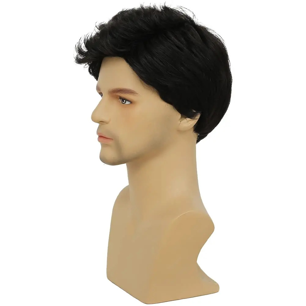 Mens Wig Short Layered Heat Resistant Synthetic Wig 80s Costume Wigs Daily Replacement Wig for Male Guy 241213