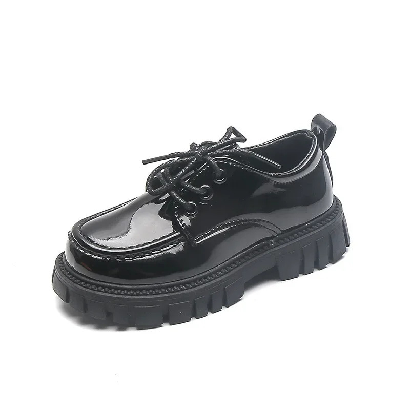 Children Leather Shoes for Boys Girls Thick Sole Lace-up Kids School Leather Shoes for Wedding Party Show British Style Black 241213