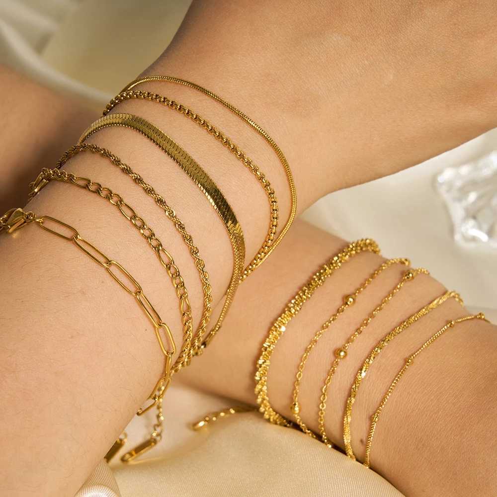 Gold Color Bracelet Stainl Steel Twist Cuban Chain Bracelet for Women Chain Bracelet Jewelry Gifts Wholesale DropshippingXJ241214