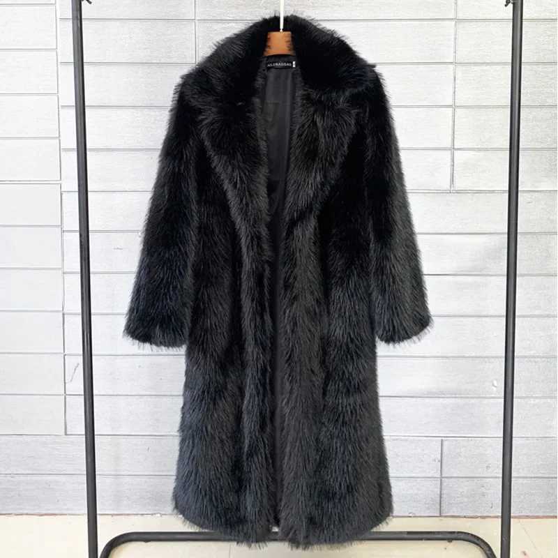 White long faux fur coat womens autumn and winter large jacket collar pocket thick jacket warm jacket W241213