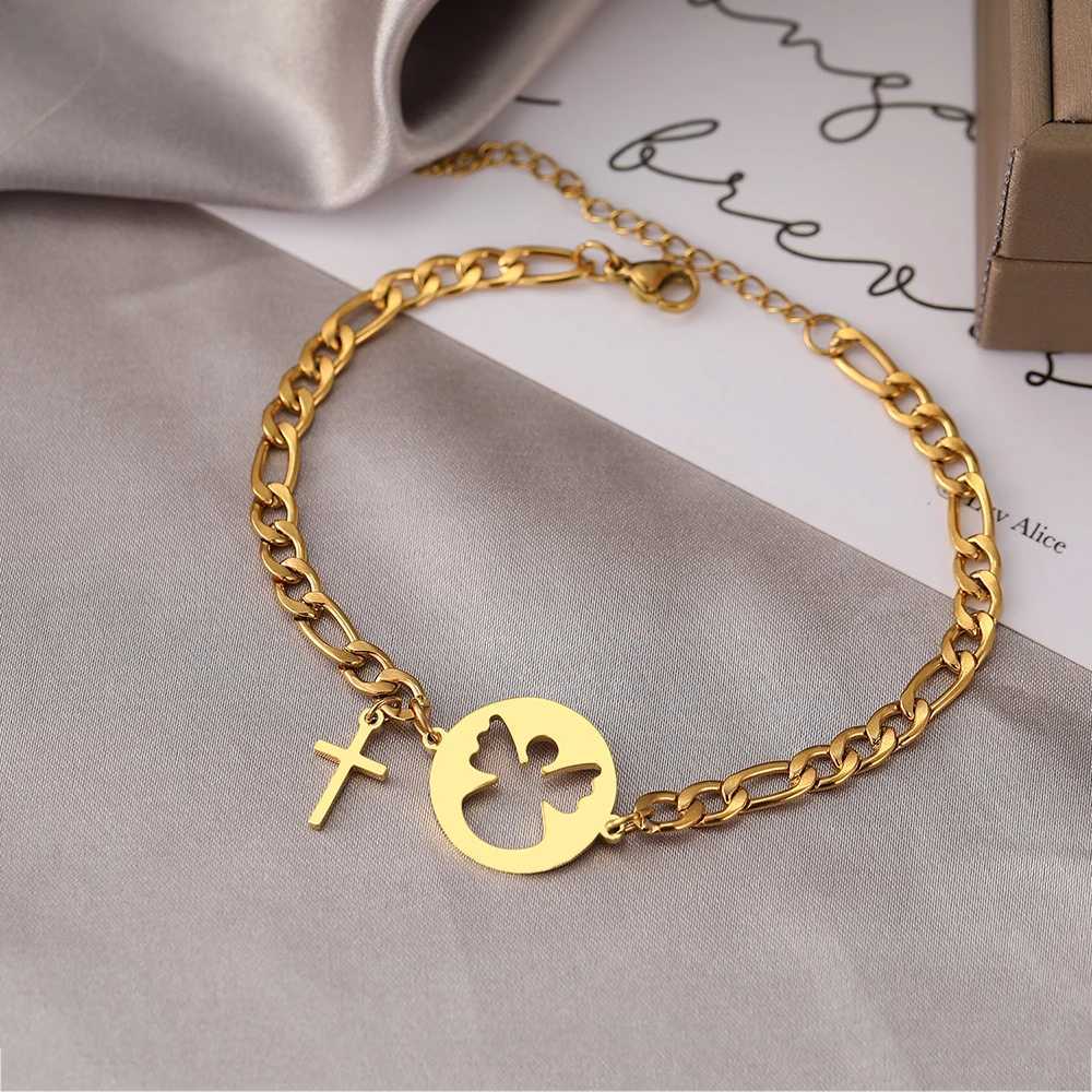 Stainl Steel Bracelets Cartoon Angel Cross Cool Girls Gothic Pendants Figaro Chains Unique Charms Bracelet For Women JewelryXJ241214