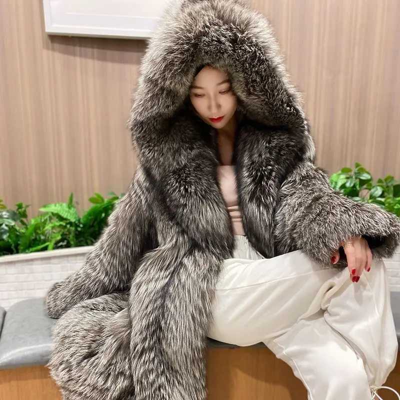 Womens fur coat imitates fox fur windproof cover long jacket for winter warmth and leisure W241213
