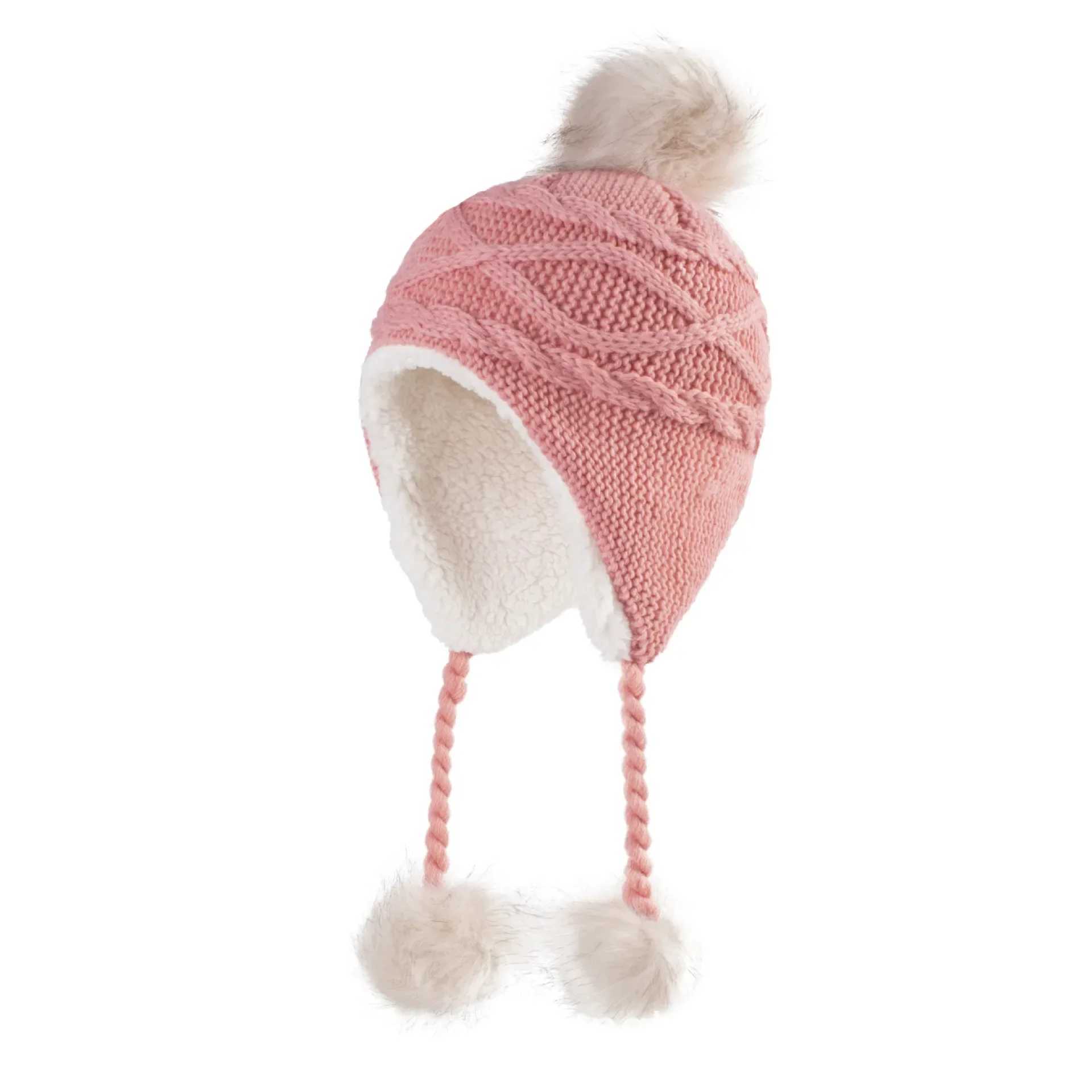 Baby girl warm hat 1-8 year old Pom hat red white pink winter knitted ear protection Beanies childrens accessories W241213