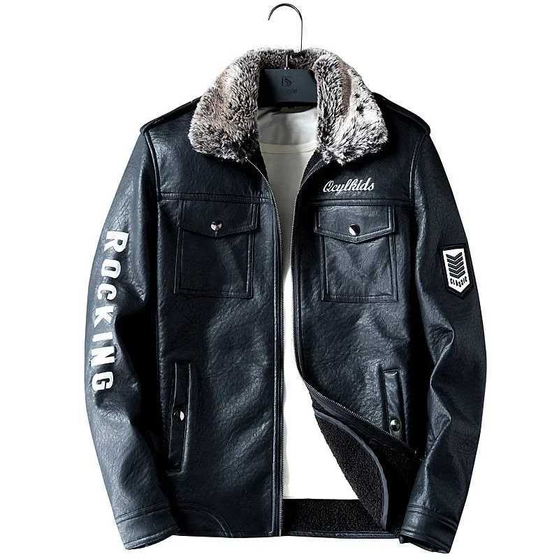 2023 New Leather Coat Mens Fur Integrated PU Leather Jacket Motorcycle Mens Winter Thickened Leather Coat W241213