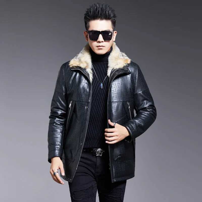 Tcyeek winter wolf fur lined coat mens sheepskin leather jacket mens clothing warm natural fox fur collar coat luxury W241213