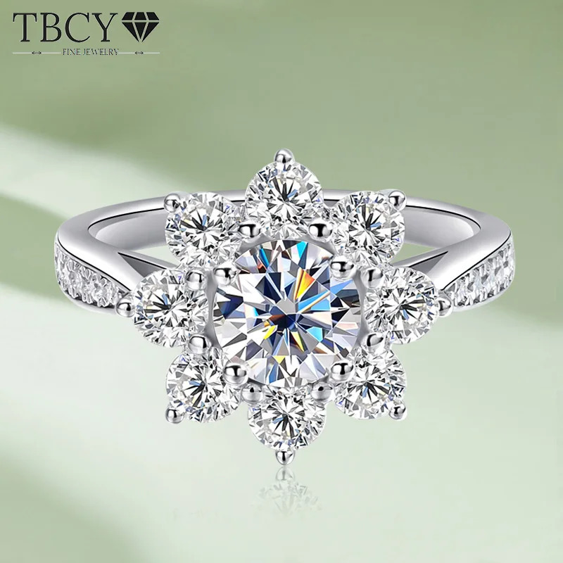 TBCYD 6MM D Color Sunflower Full Rings 2126cttw S925 Sterling Silver Wedding Engagament For Women With GRA Jewelry 241213