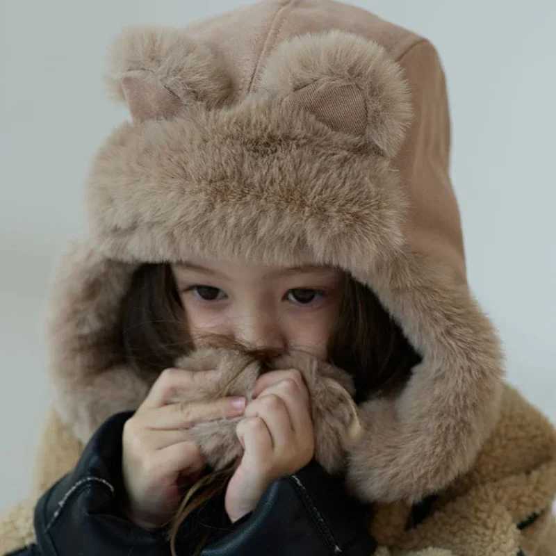 Winter Childrens Hat Bear Ear Sheepskin Hat Hot Thick Ear Protection Bear W241213