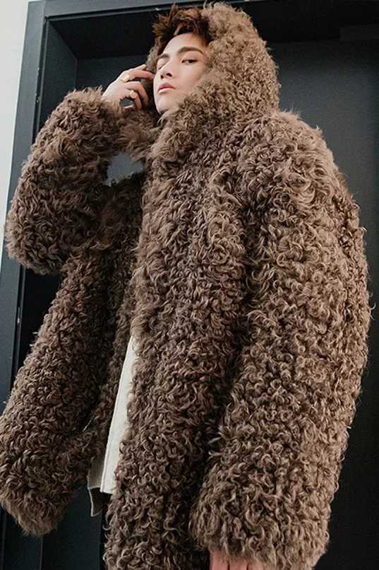 Autumn and Winter Thick Warm Oversized Jacket Men with Hood Zip Up Fluffy Loose Casual Faux Lamb Fur Coat 2024 Clothing V73 W241213