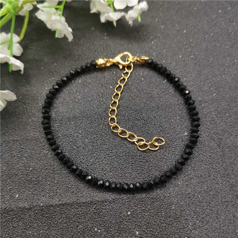 JCYMONG New Fashion 3mm Black Glass Beads Charm Bracelet For Women 2022 Bohemian Gold Silver Color Link Chain Bracelet JewelryXJ241214