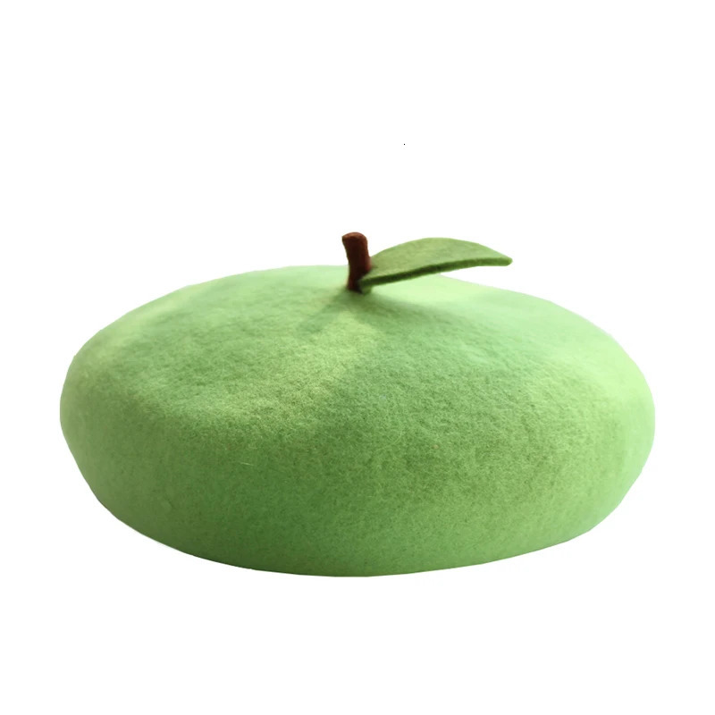 Fresh and lovely fruit girl soft painted hat wool felt orange pink gift green leaves handmade warm ladies beret 241210