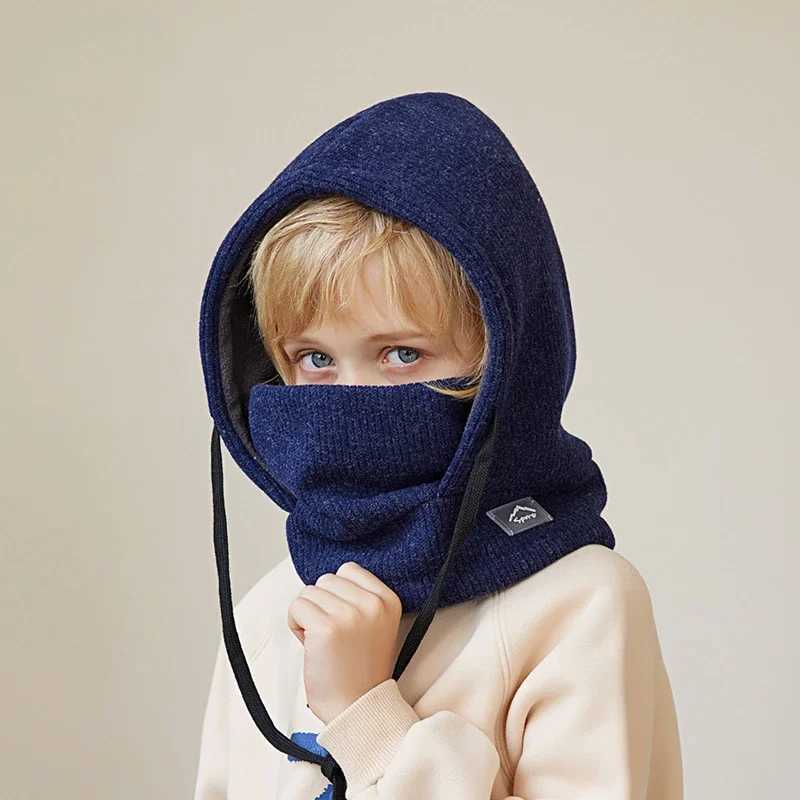 Winter childrens Balaclava hat windproof mask knitted Beanie hat boys and girls hat scarf Sd hat childrens wool hooded neck warm hat W241213