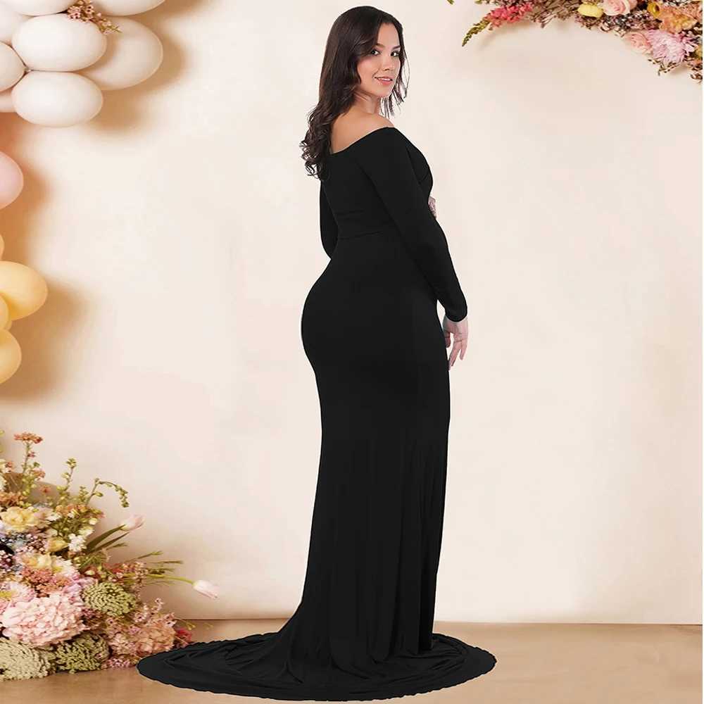 Pregnant Slim Dress Off Shoulder Maxi Floor Length Formal Gown Elegant Women Materni Dresses For Photoshoot Baby ShowerXJ241213