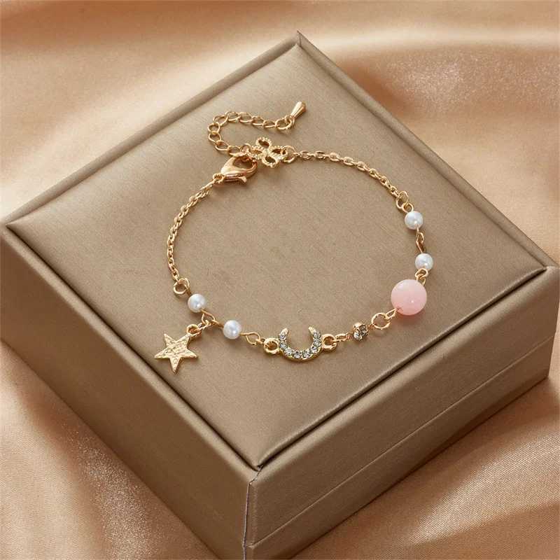 Korean Simple Star Moon Zircon Pearl Bracelet For Women Ladies Cute Elegant Exquisite Shiny Link Chain Bracelet Charm JewelryXJ241214