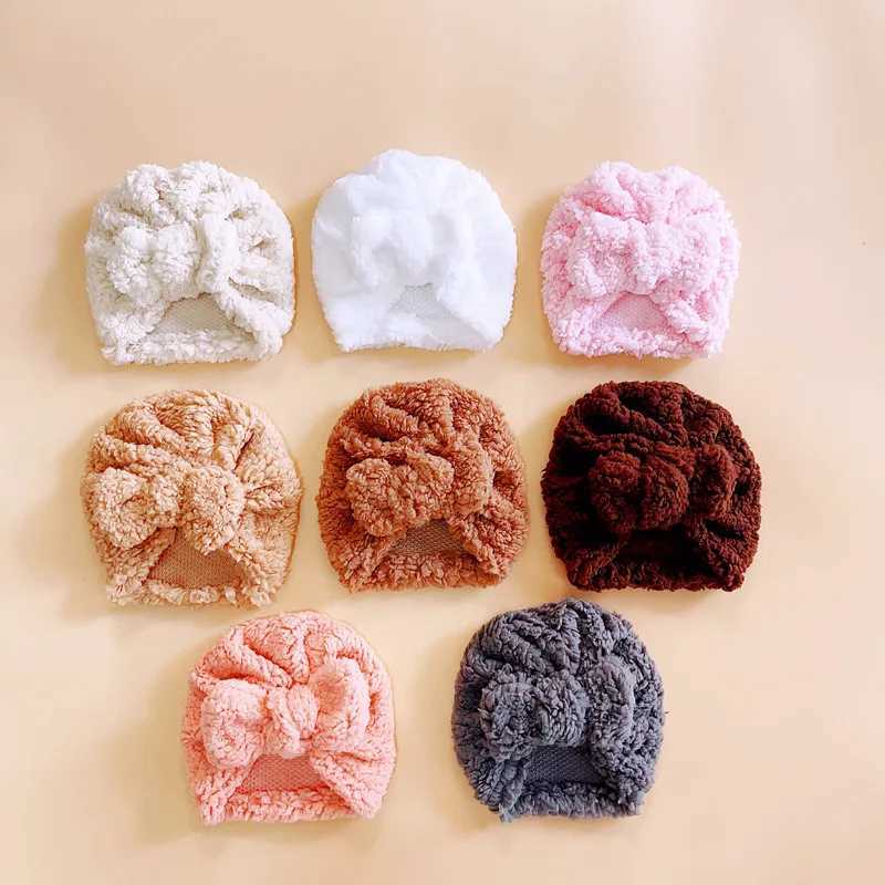 Cute newborn baby hat knot turbo bow fabric thick ear warm baby Indian hat boys and girls soft hat Beanies 2022 winter W241213