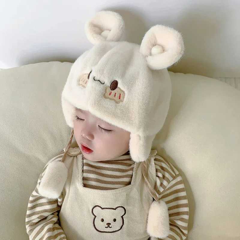 Baby Soft Plush Warm Hat Winter Baby Boys and Girls Cute Bear Fluffy Fur Warm Bean Hat Outdoor Thick Ear Protective Hat W241213