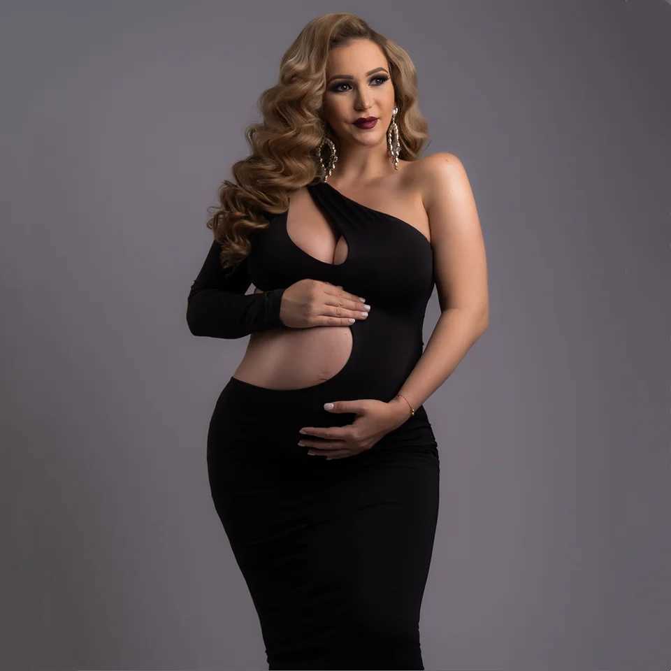 Slope Shoulder Skinny Materni Photography Dress Stretchy Pregnant Woman Photo Shoot DressXJ241213