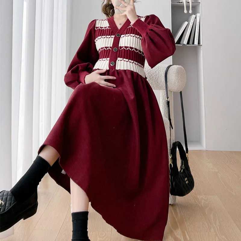 Materni Autumn Winter Thick Sweaters Patchwork Corduroy Materni Dress Fashion In A Line Clothes for Pregnant Women PregnancyXJ241213