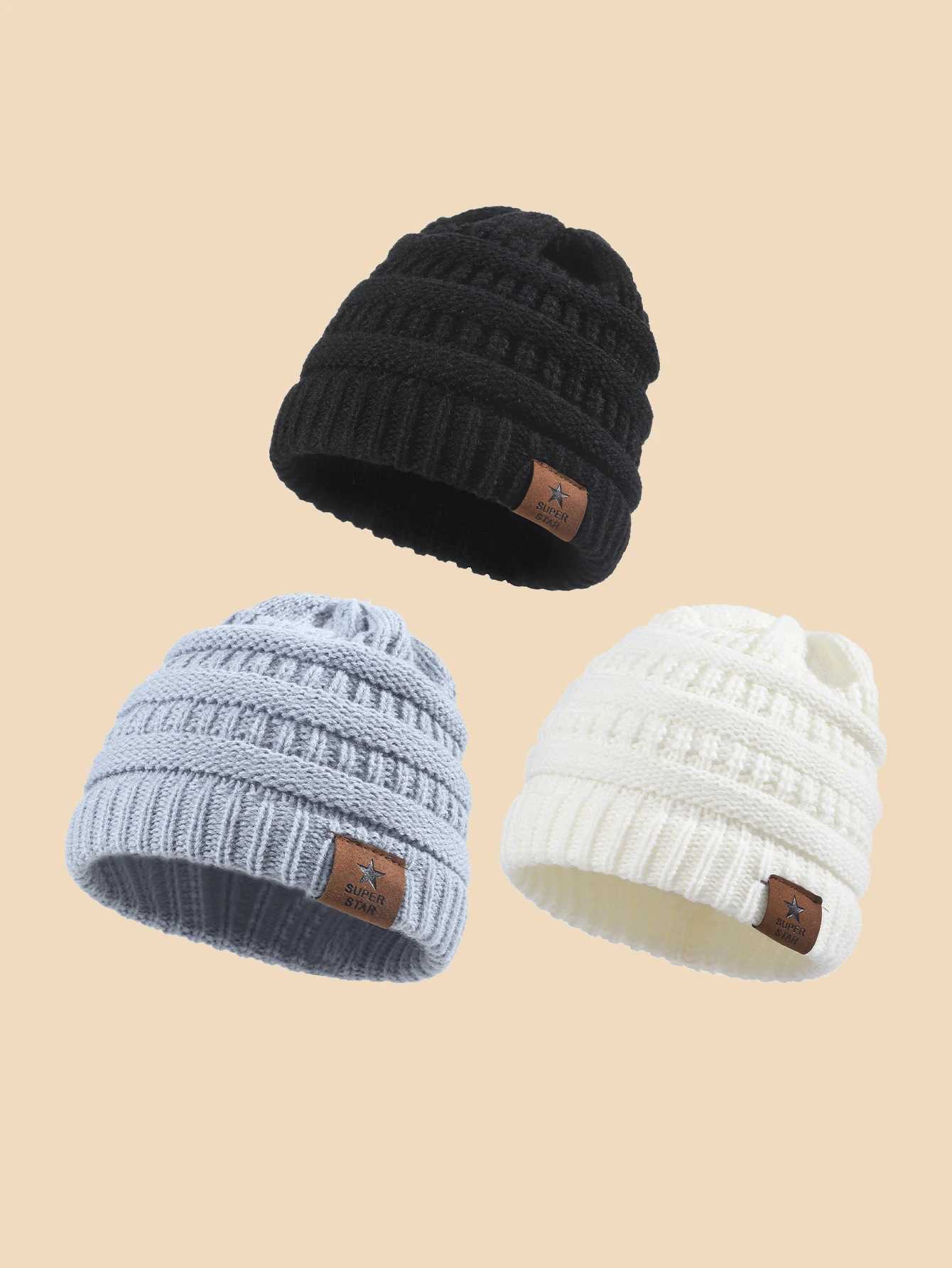 3 soft and warm knitted baby hats cute comfortable and short winter baby Todler baby shawl suitable for both boys and girls W241213