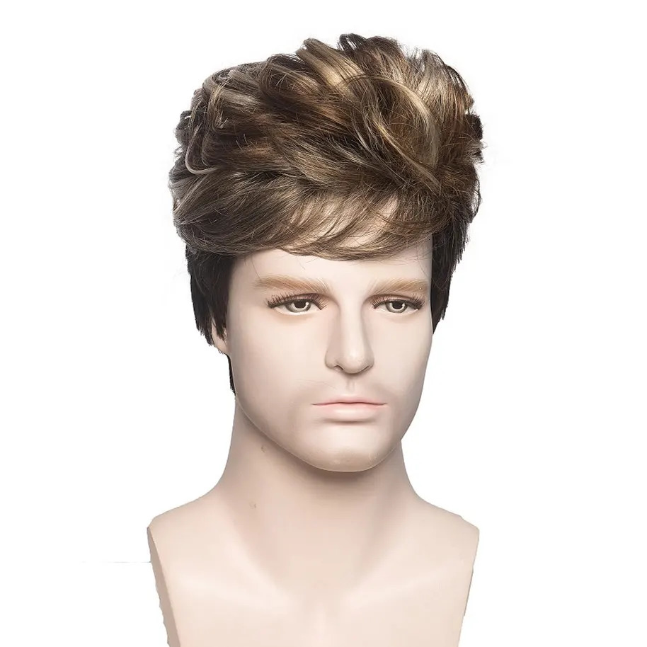 OUCEY Synthetic Wig for Male Short Mens Wig Smooth Natural Wigs for Men Straight Hair Black Ombre Grey Pixie Cut Wigs Men 241213