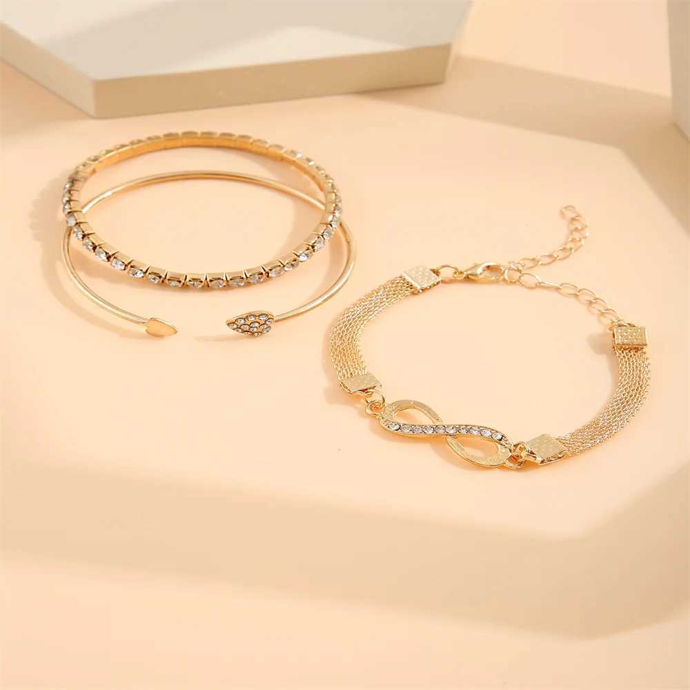 Vintage Infinity Heart Crystal Rhinestone Bracelet Set for Women Female Gold Color Metal Adjustable Bracelets Fashion JewelryXJ241214