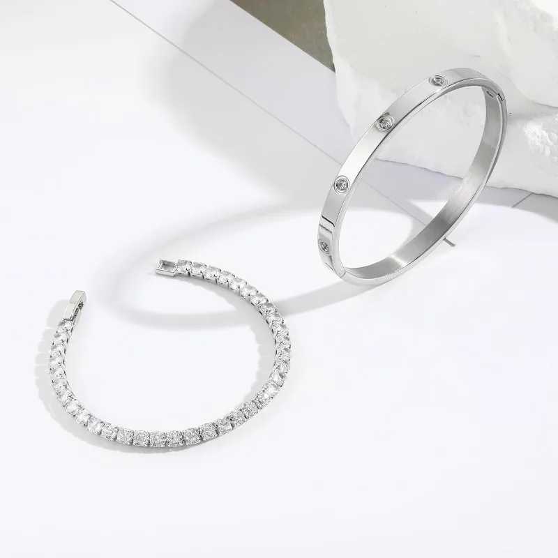 2pcs/set Luxury Dangles Bracelets for Women Teen Girls Cubic Zirconia Cuff Bangle Friendship Jewelry Witn Gift ofXJ241214