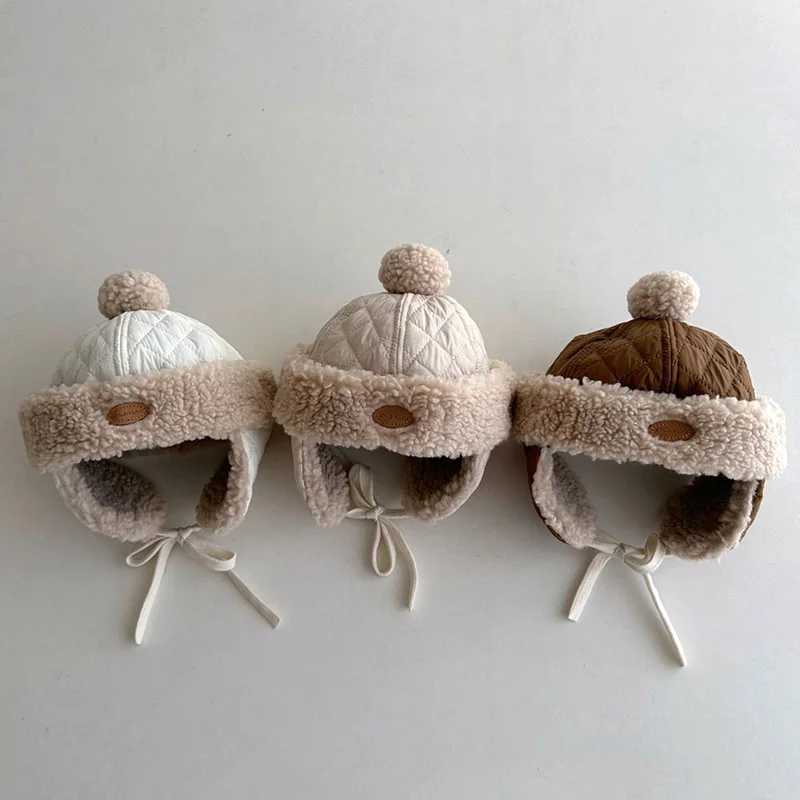Childrens winter plush earmuffs bears childrens cushion hats baby hats thick warm fur hats 1-4 year wool bomber hats W241213