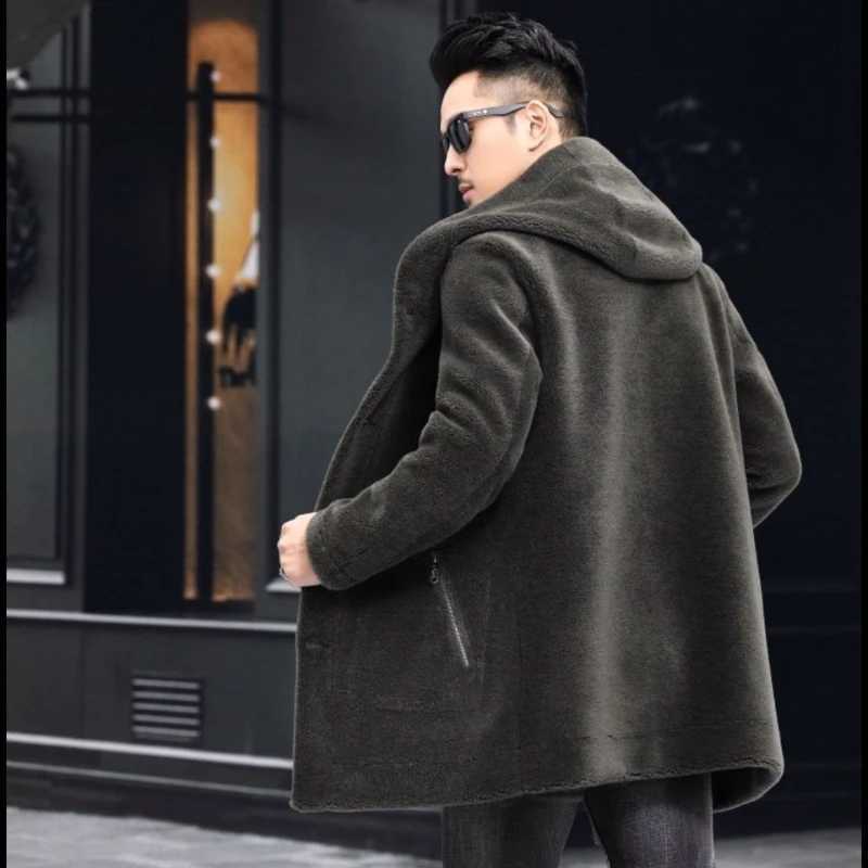 Mens winter long casual thick wool hooded waterproof jacket mens real fur coat retro clothing G436 W241213