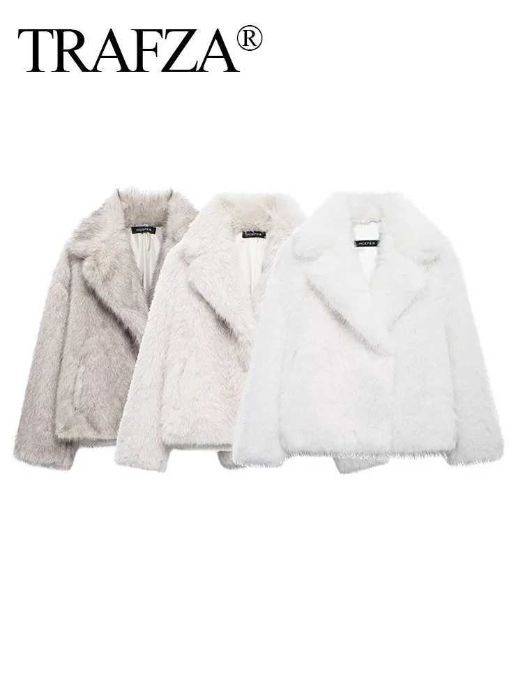 Female Elegant Solid 3-Color Faux Fur Effect Long Slve Cardigan Coat Winter Womens High Strt Pockets Coat Women X241214