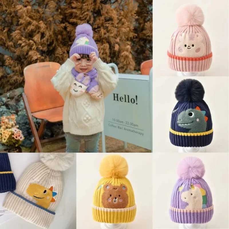 Autumn Winter Warm Beanie for Kids Boy Girl Cute Dinosaurs Bear Crochet Bonnet Baby Photogrpahy Props Hat W241213