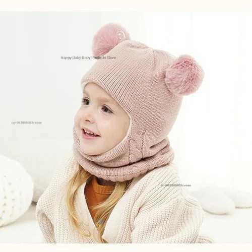 Beanies Baby Ring Hat Pompom Winter Childrens Hat Knitted Cute Hat Baby Girl Boy Warm Wool Lined Earmuffs W241213
