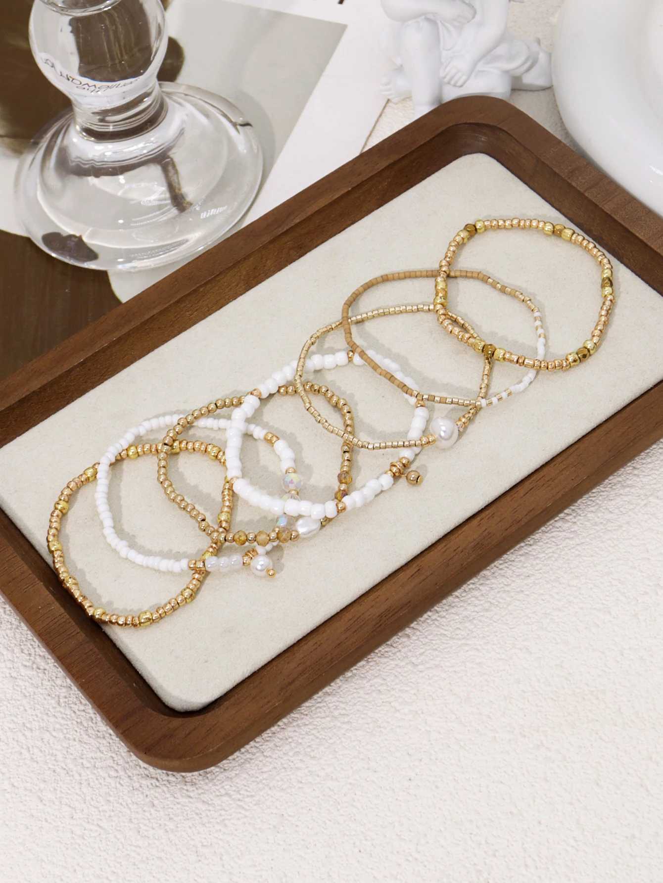 7PCS Bohemian Elastic Handmade Beaded multi-layer Stacked Womens Bracelet Set Party Jewelry GiftXJ241214