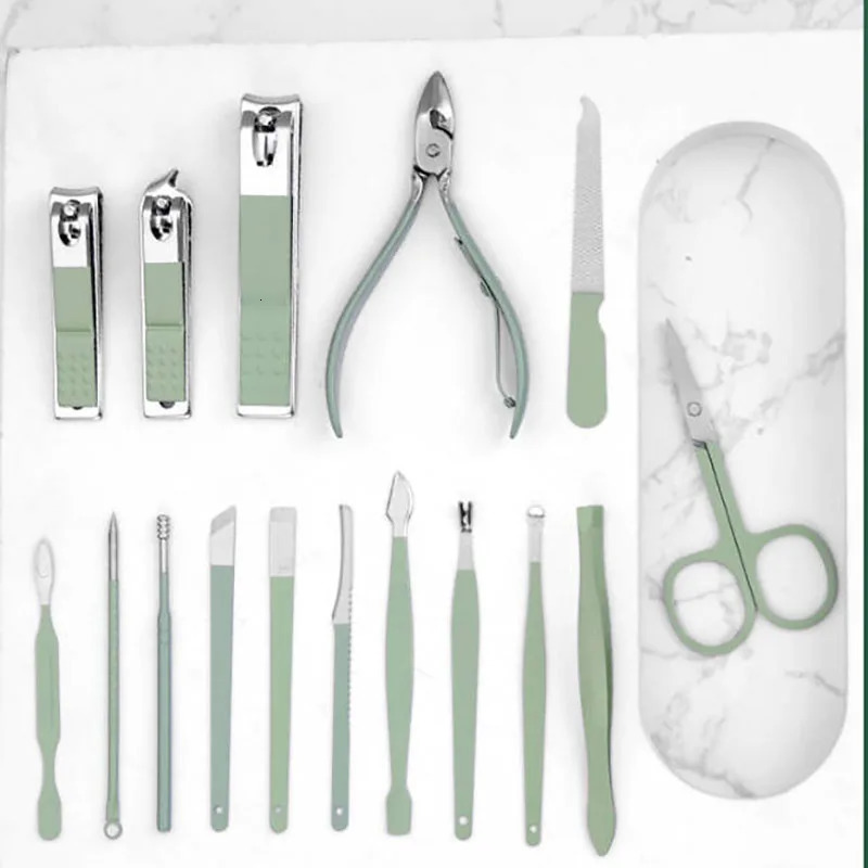 Tri-fold Nail Clipper Set Matcha Green Fold Nail Clipper Set Nail Clipper Manicure Tool Stainless Steel Beauty Set 16 Pieces 241213