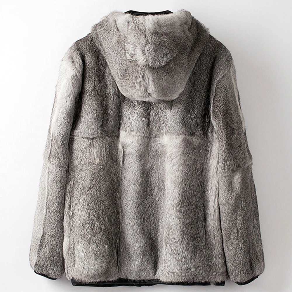 2022 Winter Mens Fur Coat Genuine Rabbit Fur Full Leather Coat with Fashion Hat Genuine Rabbit Fur Leather Jacket W241213