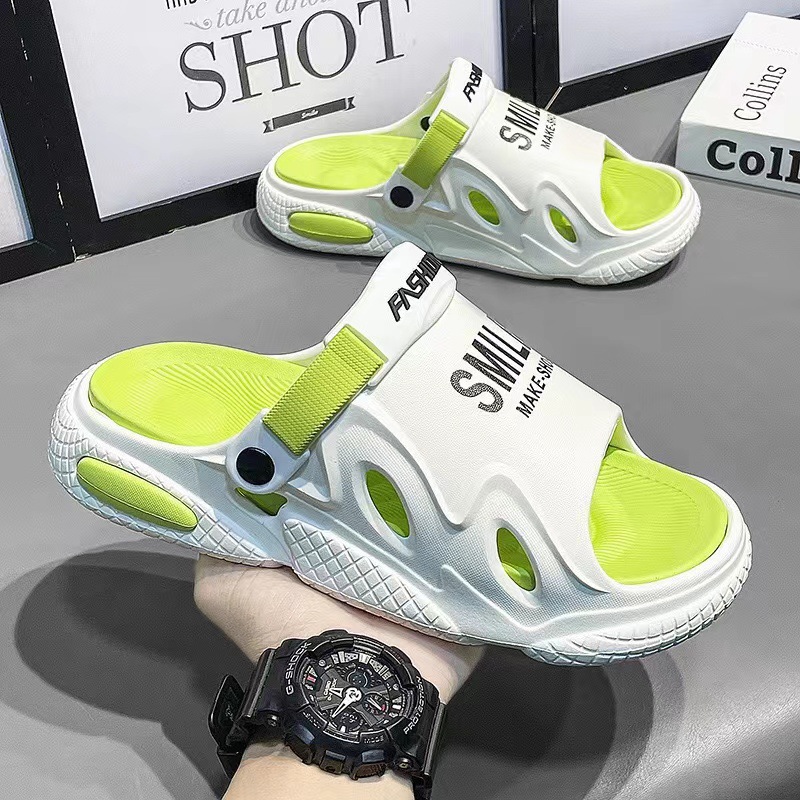 2025 free shipping new designer slippers for mens sunmmer black green white Thick bottom anti slip Beach shoes outdoor Leisure slippers