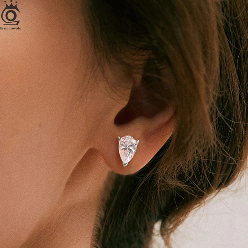ORSA JEWELS 8A Clear Cubic Zirconia Stud Earrings 925 Sterling Silver Waterdrop Shaped Ear Stud CZ Mini Earrings Jewelry LZE02 241214