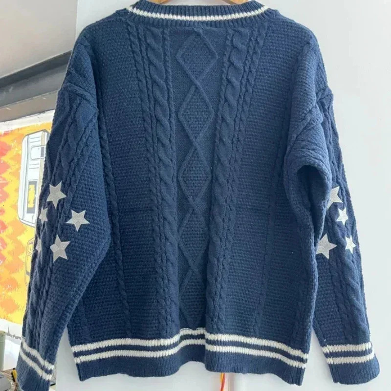 2025 Midnight Cotton Navy Blue Long Cardigan Women Y2k Autumn Loose Fitting TTPD Letter Embroidered Khaki Knitted 241210