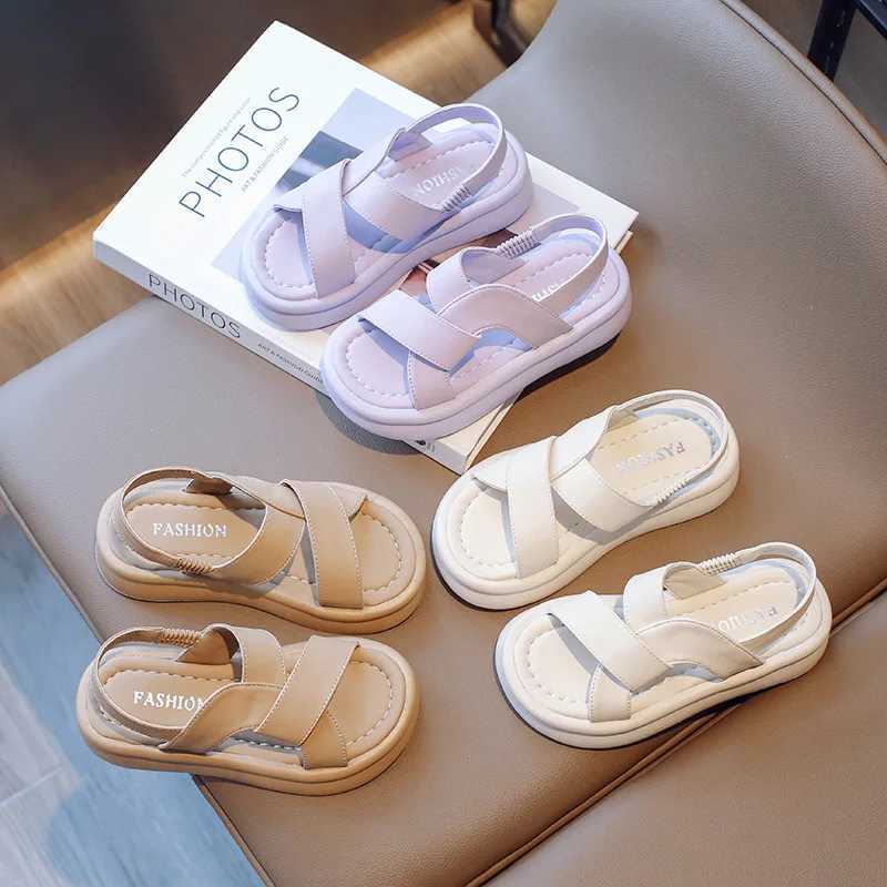 Sandals 2024 Fashion Elastic Band Slingback Shoes for Girls Soft Bottom Summer Sandals Kids Cross-tied School Platform Shoes Girl H03153 H241213