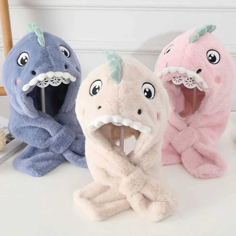 Cute dinosaur baby scarf and hat one-piece warm winter ear muffs for boys and girls aged 1-6 W241213
