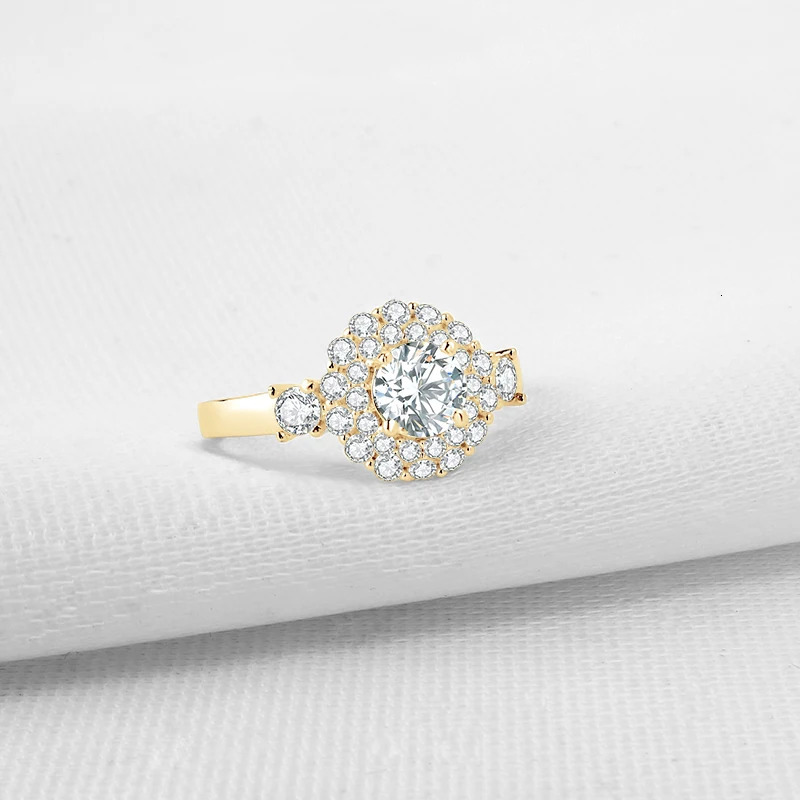 Lnngy Certified 06ct Round Cut Wedding Ring 10K Solid Gold Rings for Women Cluster Zircon Jewelry Gift 241213