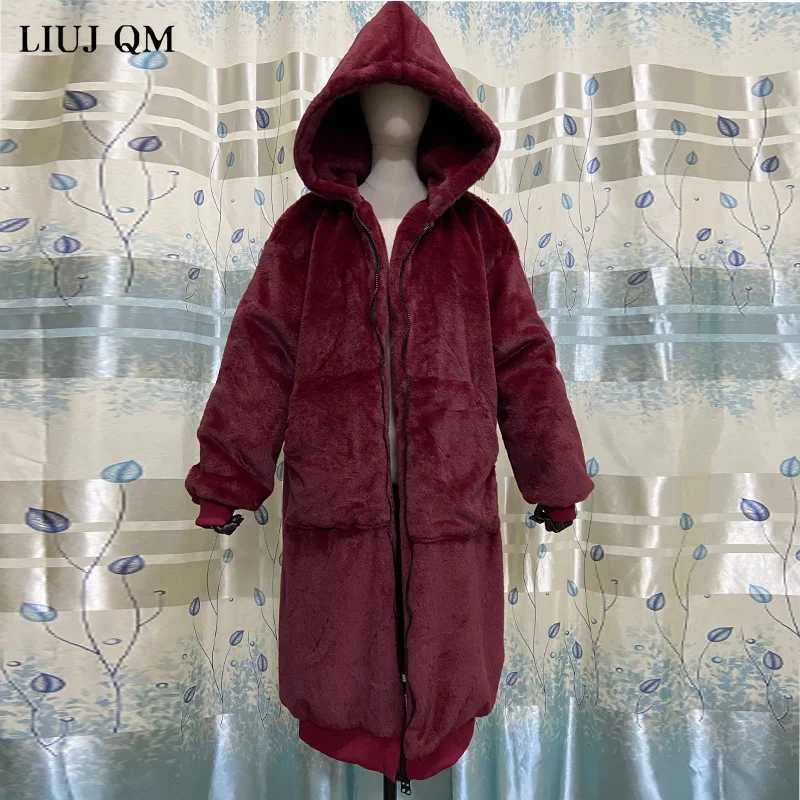 Extra large winter faux fur coat womens Parka long warm faux fur leather jacket hooded loose winter coat Casaco Feminino X241214