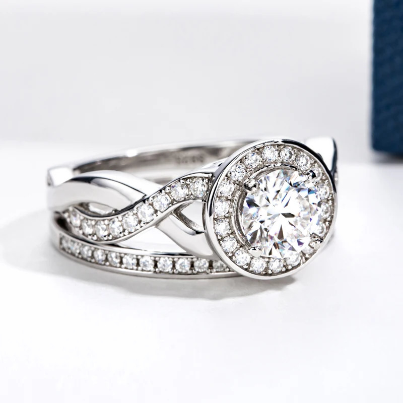DEZO All S925 Silver Wedding Ring Sets for Women 10ct Main Stone Round Cut D Color GRA Certificate 241213
