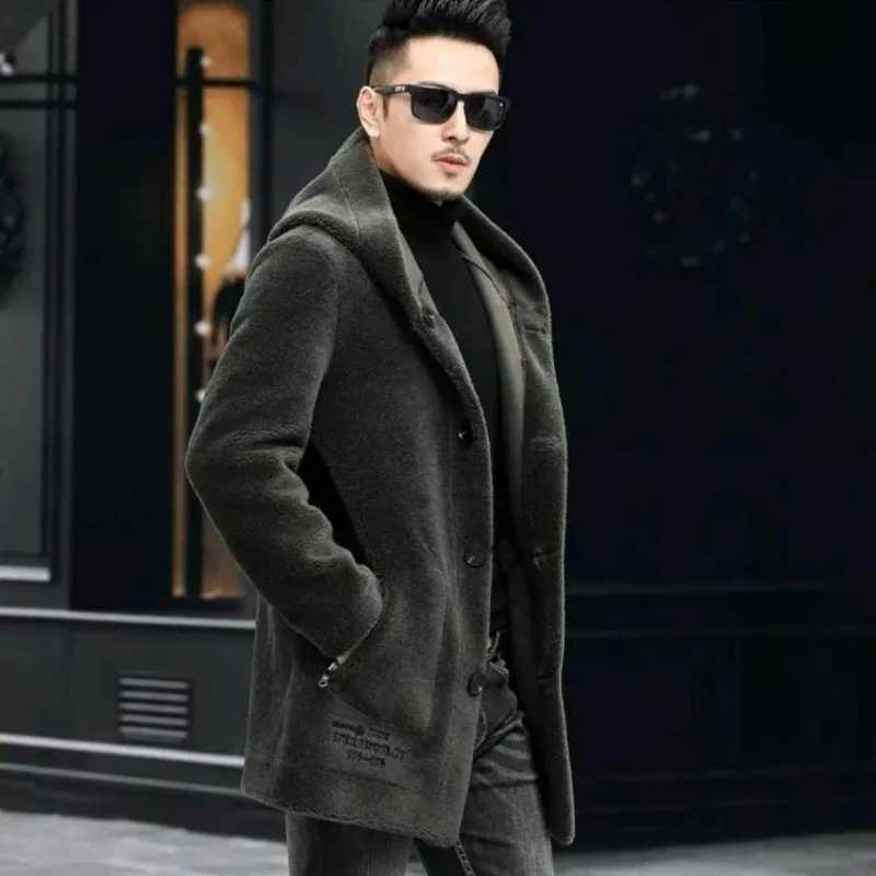 Mens winter long casual thick wool hooded waterproof jacket mens real fur coat retro clothing G436 W241213