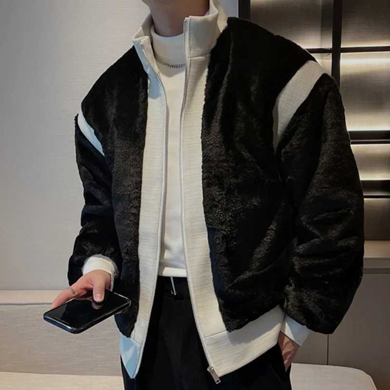 Autumn and winter mens imitation mink fur thick coat mens patchwork contrasting colors mens fur coat Jaqueta De Couro Masculina W241213
