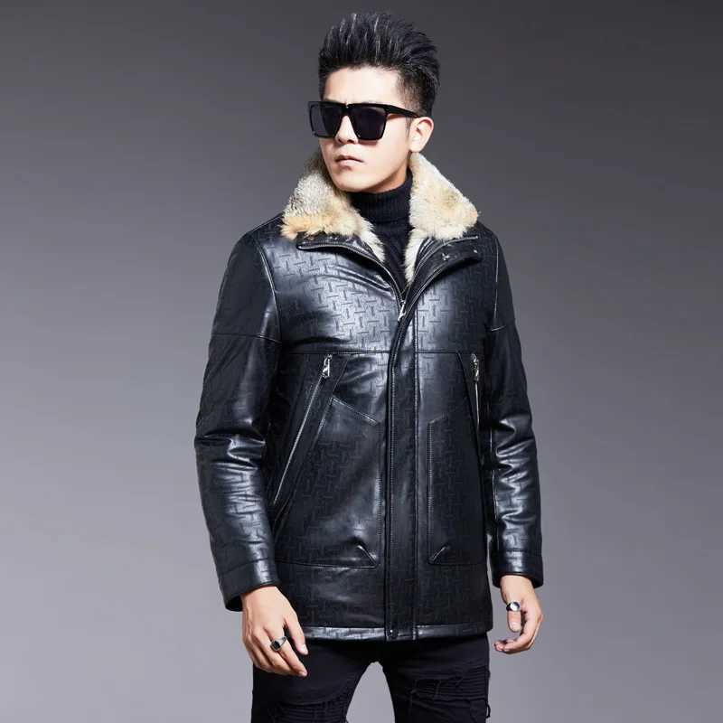 Tcyeek winter wolf fur lined coat mens sheepskin leather jacket mens clothing warm natural fox fur collar coat luxury W241213