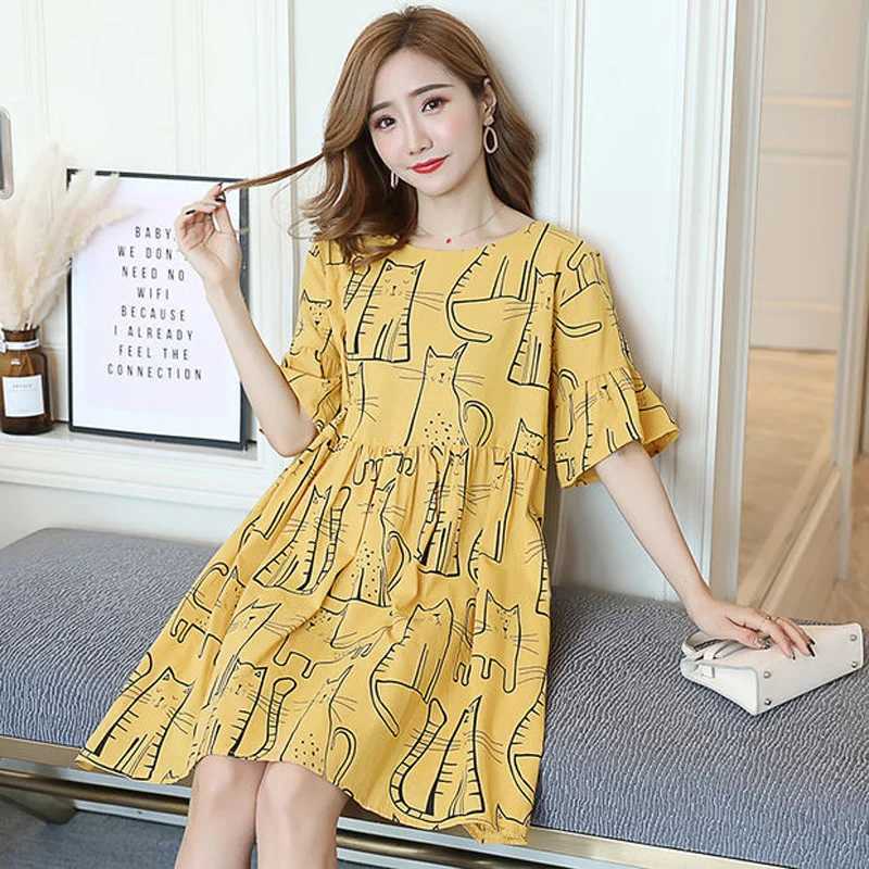 Materni New Summer Short-Sleeved Dresses Womens Dresses Tops T-Shirt Loose Big Yards Medium-Length Materni SkirtXJ241213