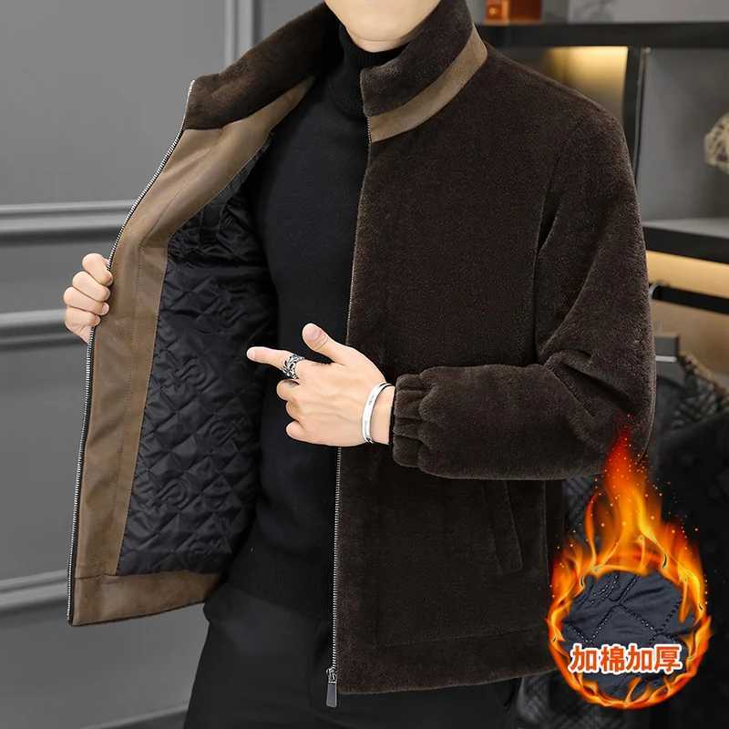 Winter mens faux fur leather jacket stand up collar zipper thick warm mink jacket fashionable casual business social jacket M-4XL W241213