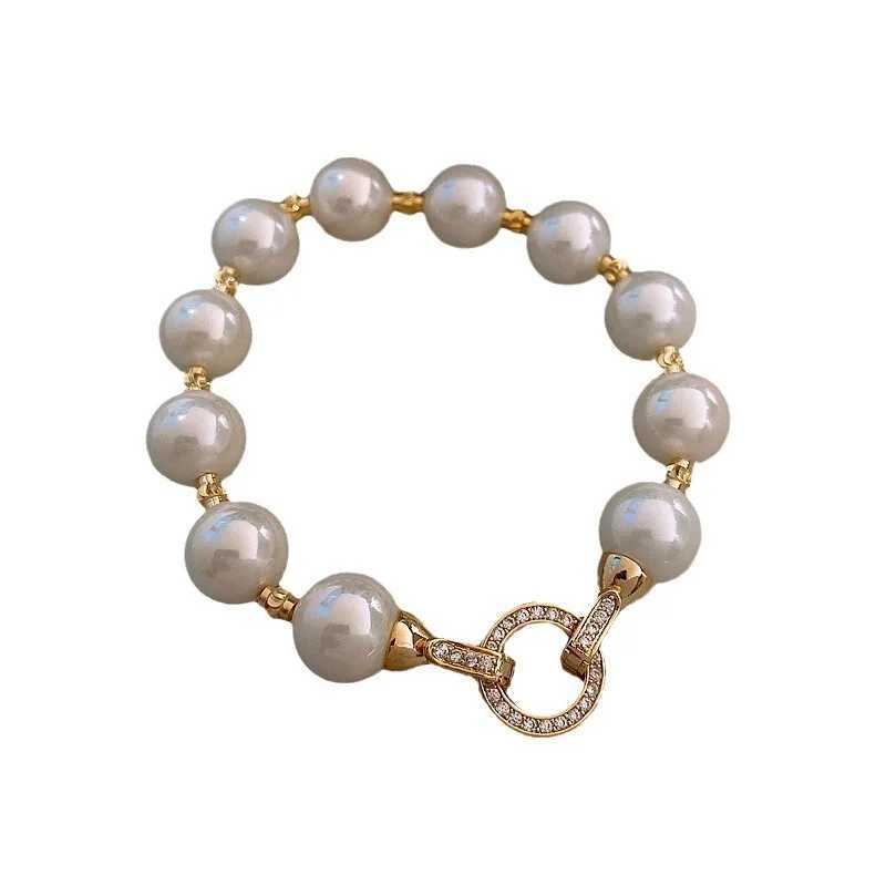 2024 New Arrival Retro Light Luxury Elegant Zircon Circle Pearl Bracelet For Women Fashion Sweet Crystal Jewelry Party GiftsXJ241214