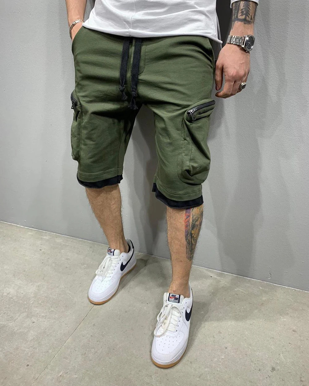 Mens summer cargo shorts cotton exercise shorts breathable jogging training gym fitness multi pocket yellow shorts 241210